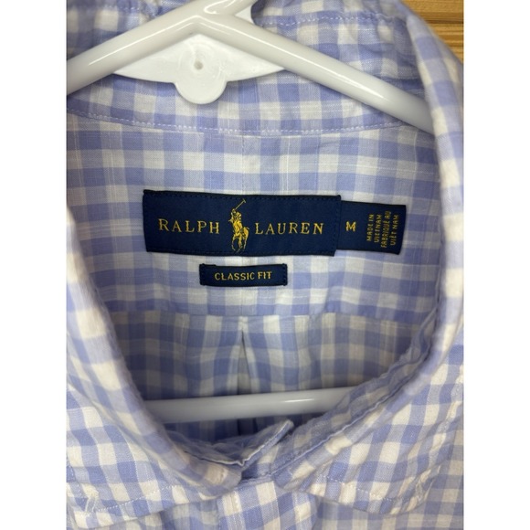 Ralph Lauren Medium Sky Blue Gingham Check Short Sleeve Button Shirt Classic Fit - Picture 4 of 8